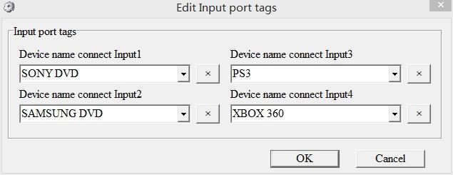 Edit Input port tags After action of 2, edit form will pop-up as below: Define tags for respective Input port, then devices connect the Input ports can be easily remembered.