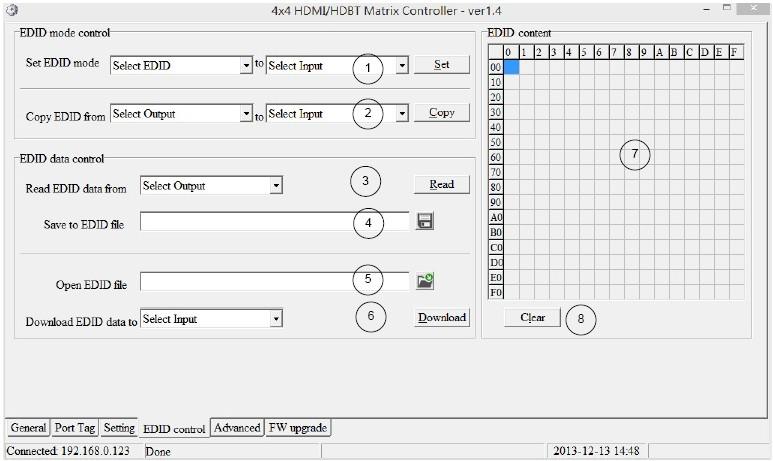 EDID control page 1 Set EDID mode for selected Input port or All Input ports, click Set button to complete action.