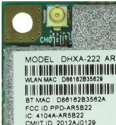 DHXA-222 Specifica on 802.11n a/b/g 2x2 wifi and Bluetooth 4.