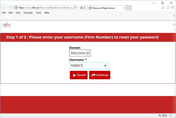 1. On selecting the Forgot Password? link the user will be taken to the first step where they are requested to enter their username / firm ID: 2.