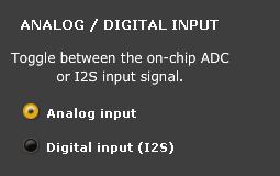 4.2.4 Analog/Digital input Using this toggle button, one can select the audio source of the DSP plug-in. o Analog input: ADC input of the minidsp is selected as a plug-in audio source.
