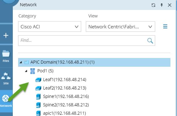 2. Select Cisco ACI from the Category list, and then select Network Centric View > Fabric POD View from the View list.