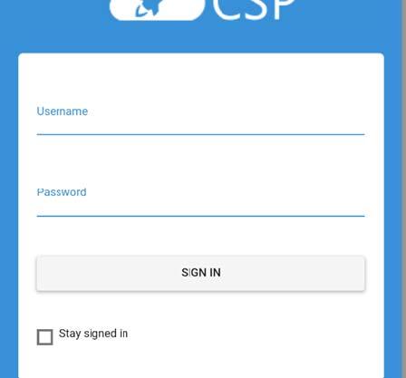 3.2. LOGIN Launch the CSP mobile setup application on your mobile device and login into the CSP mobile portal by providing a valid username and password.