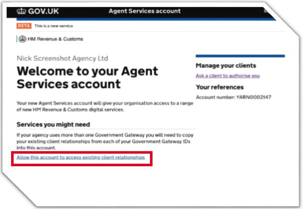 Step 2: Connecting your Agent Services Account with your client relationships.