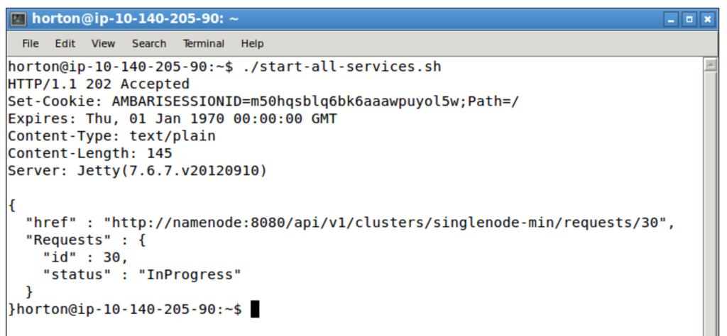15.3. If any of the services are down, you can start all HDP services by opening a Terminal window and running the.