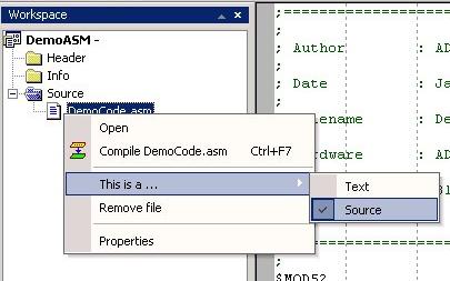 To use Aspire, an assembly program is required in the project folder just created (DemoASM).