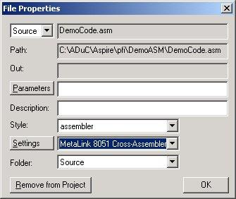 However, for simplicity, in this tutorial an assembly file is provided for you (DemoCode.ASM) located in the C:\ ADuC\Download\ folder.