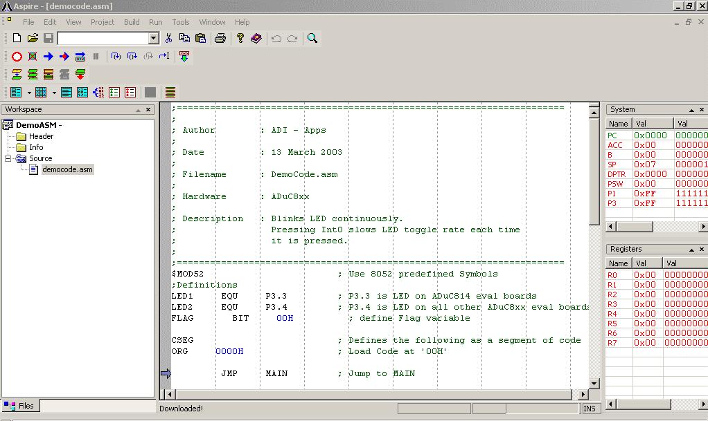 (4.0) ASPIRE Integrated Development Environment 17. To view the DeBug menu icons, open the DEBUG and DEBUGVIEW toolbars under the VIEW BARS menu.