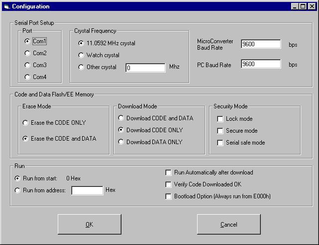 (3.0) The Windows Serial Downloader Certain options may be grayed out depending on the particular MicroConverter you may have. Run Automatically after Download 7. Click on the Configuration button.