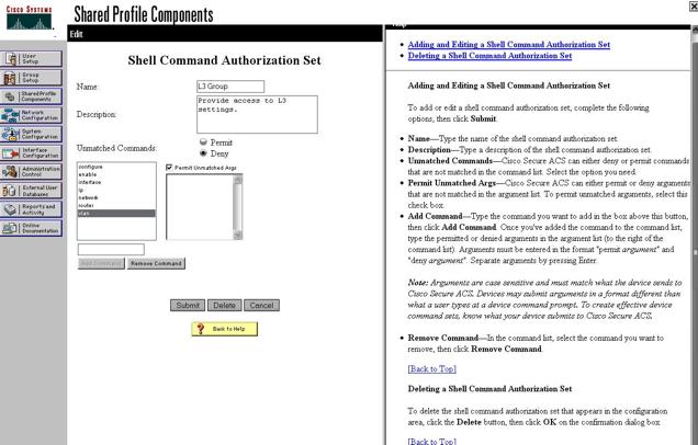 322 Appendixes Figure 13 Shared Profile Components window - defining the command set 6 View users, their status, and the corresponding group to