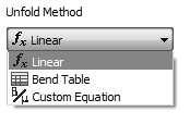 You can define the Unfold rule by selecting the Linear method (specifying the K factor), selecting a Bend Table, or entering a custom