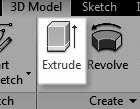 You now create this feature by extruding the sketched circle. 1. On the ribbon, click 3D Model > Create > Extrude. 4. Press Esc to deactivate the Dimension tool.