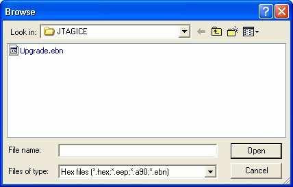 Figure 45. Browse the Upgrade.ebn Click Program button in Flash window on AVR Prog dialog box.