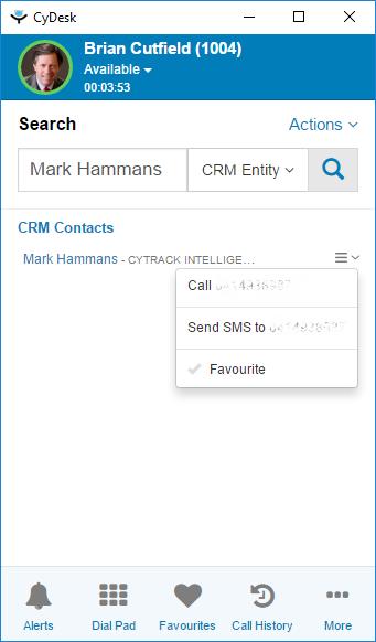 - Click on Alert - Enter the credentials - Click Login To dial a CRM contact: - Go to More > Search - Select the CRM Entity