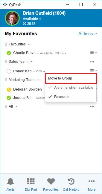Move Contacts to an existing Favourites Group You can move the existing entities in your Favourites page to and from different groups 1.