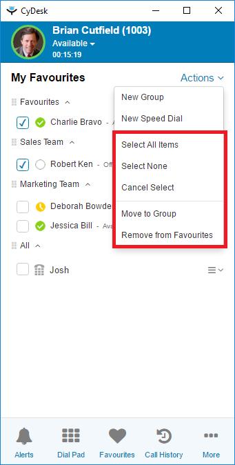 Go to Actions, and select one of the following options: a) Select None: Unselect all items in list b) Cancel Select: Remove check box next to all items c) Move Group: When this