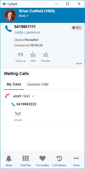 My Calls Hold / Un-Hold / Hang Up If Agent puts call on hold then it will display in My Calls tab within Waiting Calls page where he can do