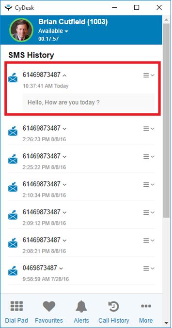 How to Use your SMS History Your list of outbound SMS transmissions can be accessed from the SMS History page in More menu.