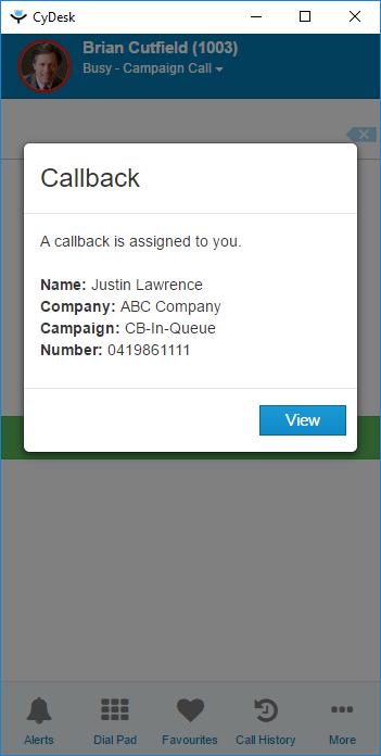 Web Call Backs When a web call back request is assigned to an Agent then it will display pop up with the caller information: 1.