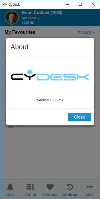 following: 1. Go to More > About CyDesk 2.