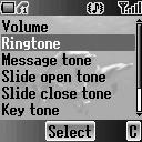 Ringtone You can select a Ringtone from the preinstalled selection or from My Sounds. From Sounds menu 1. 4 move to Ringtone 3.