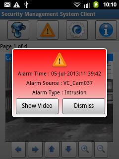 When a new alarm is received, the application shows an alert to user.