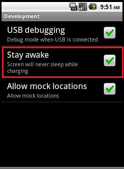 Keep awake setting By default Android phone sleeps when there is no activity on screen. This also disconnects Wi-Fi and then Smartphone client cannot communicate with the server.