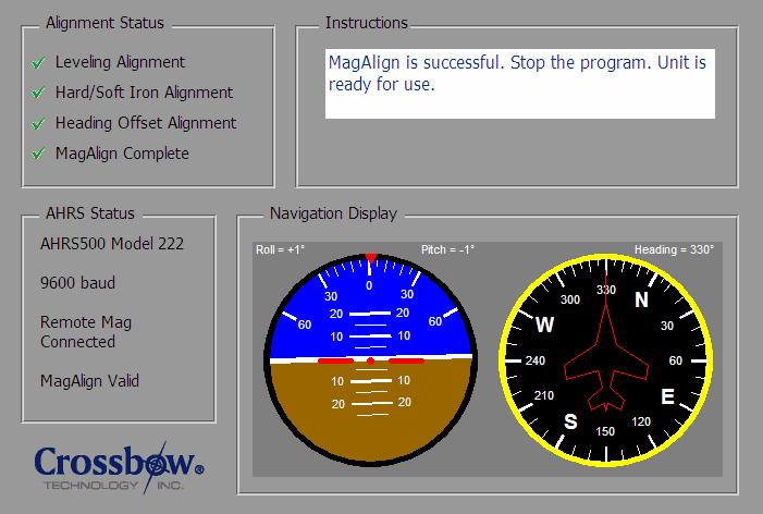 To stop the program, exit the application. The AHRS500GA-[] and CRM500GA-[] are now ready for use. Remove the Test Cable and restore all the connections to the aircraft connector. 6.