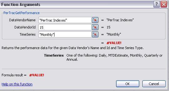 3. PerTracGetPerformance: Requires DataVendorName, DataVendorid, and TimeSeries. Returns the performance data for the given Data Vendor s Name and ID and Time Series Type.