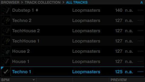 Using Your D2 Getting Started Loading and Playing a Track The Browser displaying tracks in ascending order. 2.