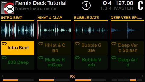 Using Your D2 Getting Advanced Remixing with Remix Decks 1. Press pad 1 to trigger its Sample Intro Beat. Playback of the Deck will start accordingly.