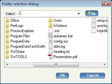 Folder Selection dialog Select the files, folders, or both and click