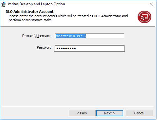 Enter the credentials for DLO Administrator Service Account which will be used