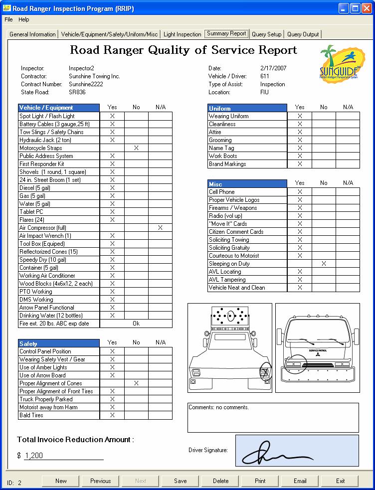 The Summary Report tab, as shown in Figure 7, allows you to view the standard summary report, which summarizes the complete inspection results and shows the total fine for all