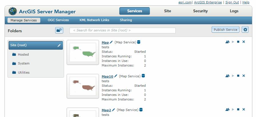 ArcGIS Server Administrative Endpoints ArcGIS Server Manager - Web browser based administrative console - Pre-installed web services in System and