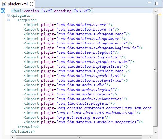 When developing your own custom pluglets, you will need to modify this file in your own project and this example gives you an idea of the plug-ins you will need to import. Figure 15. Sample pluglets.