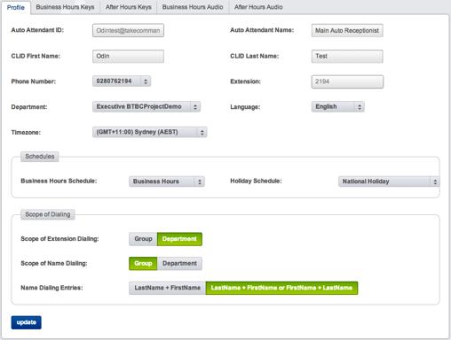 Managing your Auto Attendant - Profile Your Auto Attendant settings are stored here. Under Profile, you can:. Name the Auto Attendant. Choose the Auto Attendant s number.