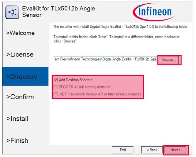 Figure 7 TLx5012B 2go software installation - step 2 Software installation - step 3 It is recommended is to use the default installation path, but you can select a different installation folder.