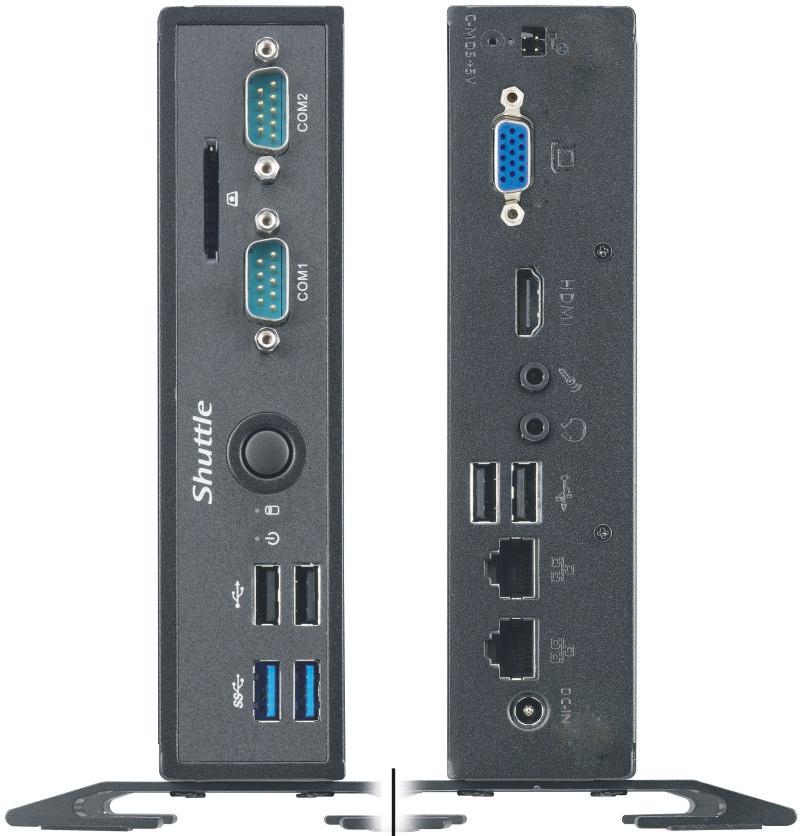 Shuttle XPC slim System DS6800XA Product Views A COM2: RS-232 B SD card reader C COM1: RS-232/422/485 D On/Off power button E Hard disk LED indicator F Power LED indicator G