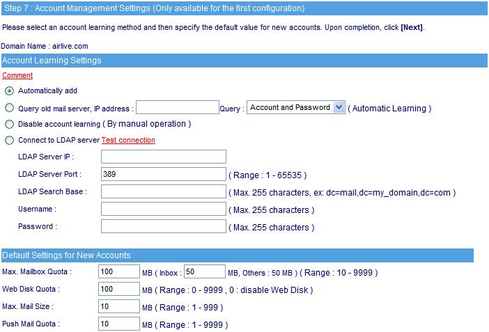 Step10. Set up account learning approach and default value for new account.