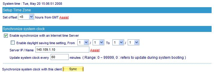 3.5 Date/Time Date / Time Synchronize System Clock This option can synchronize system clock with the administrator s PC or the external time server.