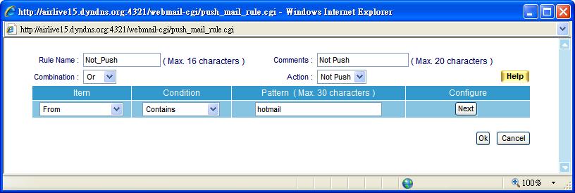 5.6 Using Push Mail to Access Instant Messages Supposed the domain name airlive15.dyndns.org is registered to your organization; and you are using the account jacky to log onto Web Mail, then: Step1.