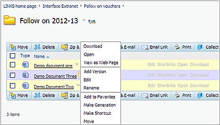 Function menu 24 Each file in LINKS has a function menu that contains the actions that