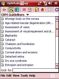 Pocket PC EBM Guidelines Desktop EBM Guidelines Once a topic is displayed, you can view any of the categories