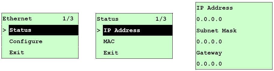 3.1.4 Ethernet Use this menu to configure the internal Ethernet configuration, check the printer s Ethernet module status, and reset the Ethernet module.