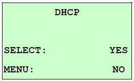 Ethernet: Configure: (DHCP / Static IP) Use this menu to set the printer's DHCP and Static IP.