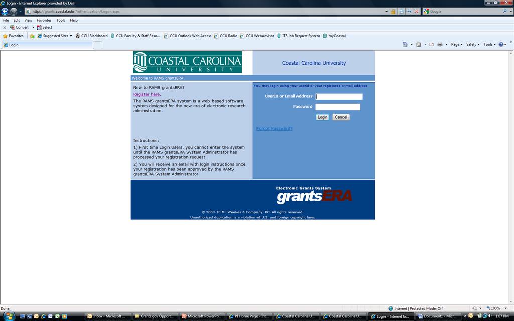 https://grants.coastal.edu Type https://grants.coastal.edu into your web browser.