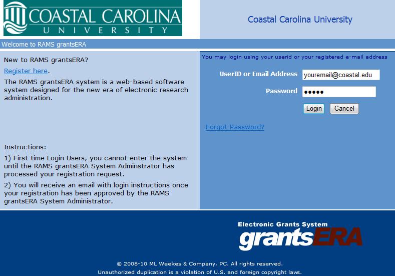 Logging in to grantsera Most faculty and staff are already registered in the grantsera