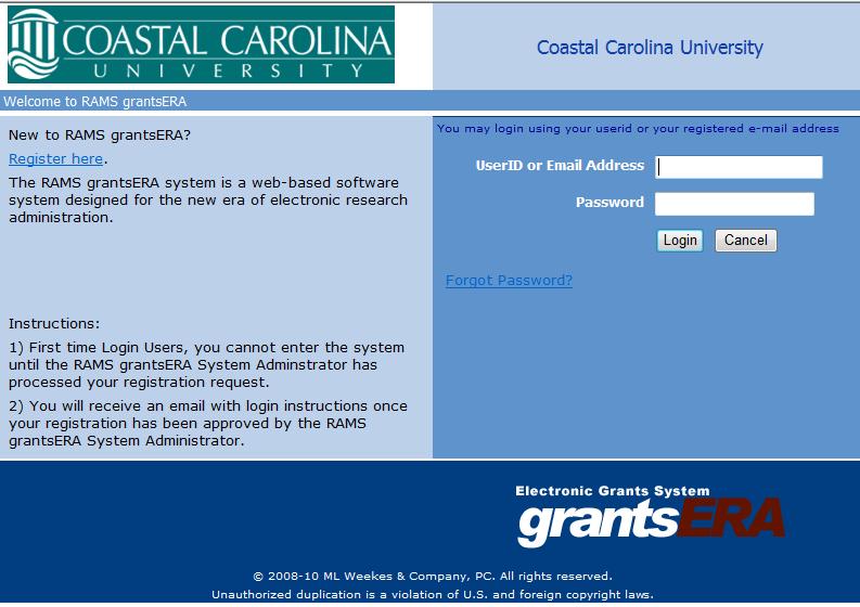 Registering for grantsera If you are unable to log in, you must Register to be a grantsera user.
