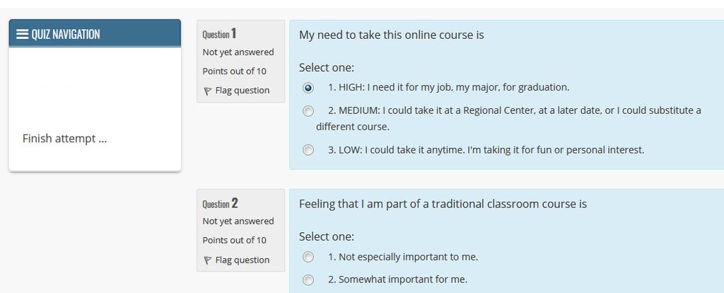 The quiz questions will load into a new page, as illustrated below. You can track your progress using the quiz navigation feature on the upper left.